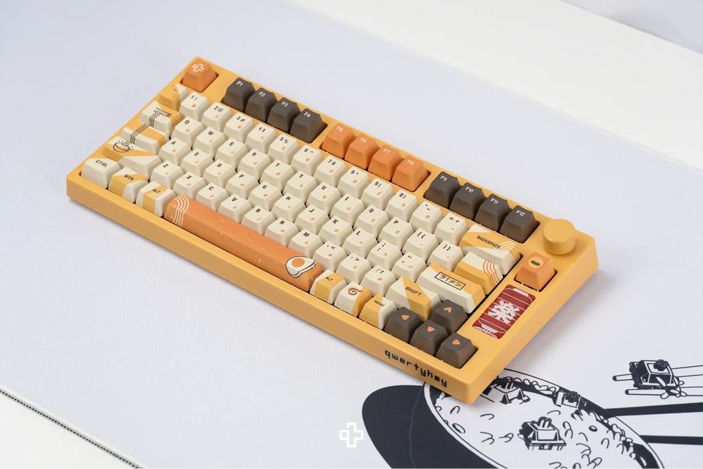 QwertyKey75 Ramen – vezeték nélküli mechanikus gamer billentyűzet, hot-swap, Full RGB, gasket mount