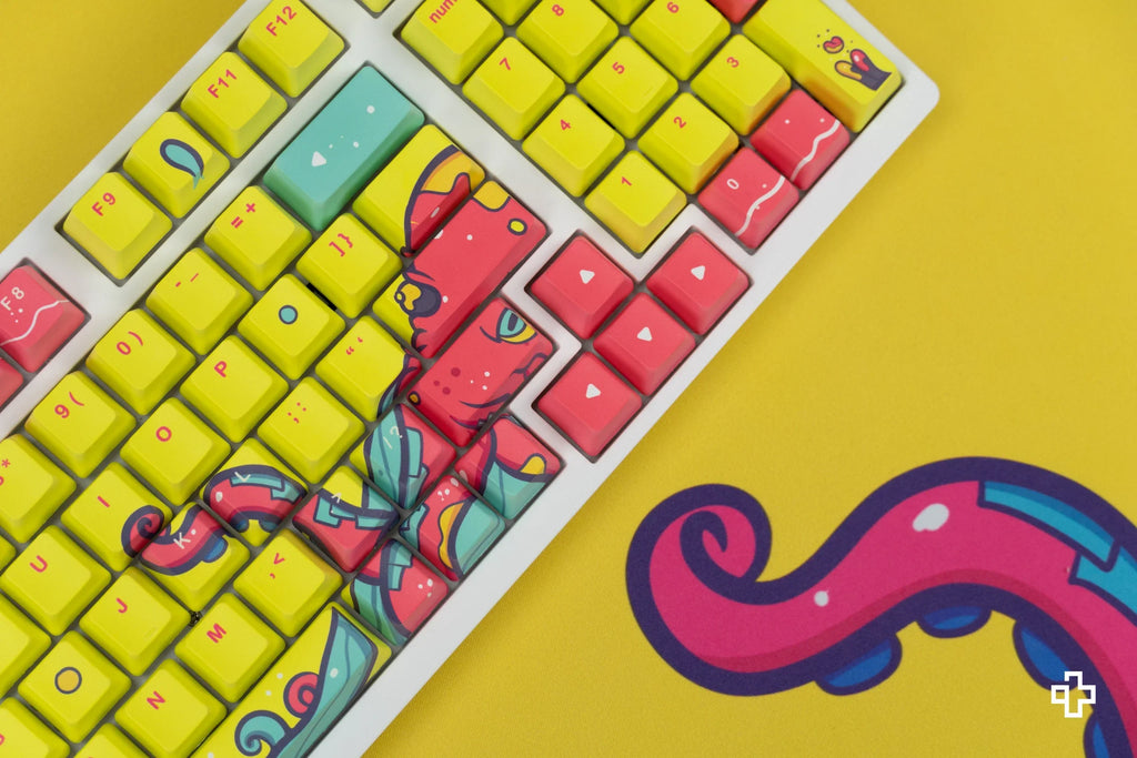 QwertyKey Octopus Yellow OEM profilú PBT keycap szett