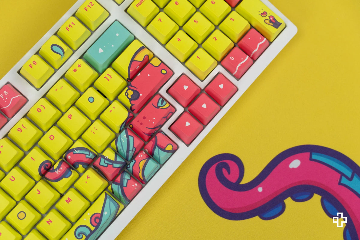QwertyKey Octopus Yellow OEM profilú PBT keycap szett