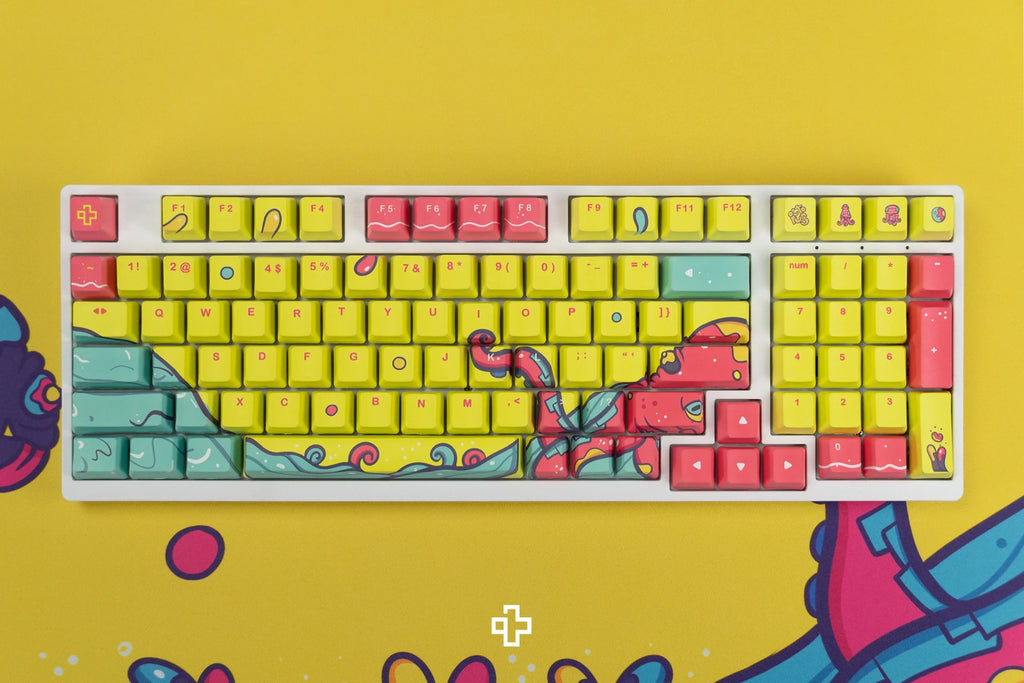 QwertyKey Octopus Yellow OEM profilú PBT keycap szett