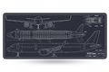 QwertyKey Plane Blueprint gamer asztali egérpad, vízálló, varrott szélek, 4 mm, csúszásmentes gumitalp
