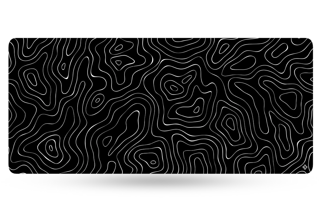 QwertyKey Topographic Black gamer asztali egérpad, vízálló, varrott szélek, 4 mm, csúszásmentes gumitalp