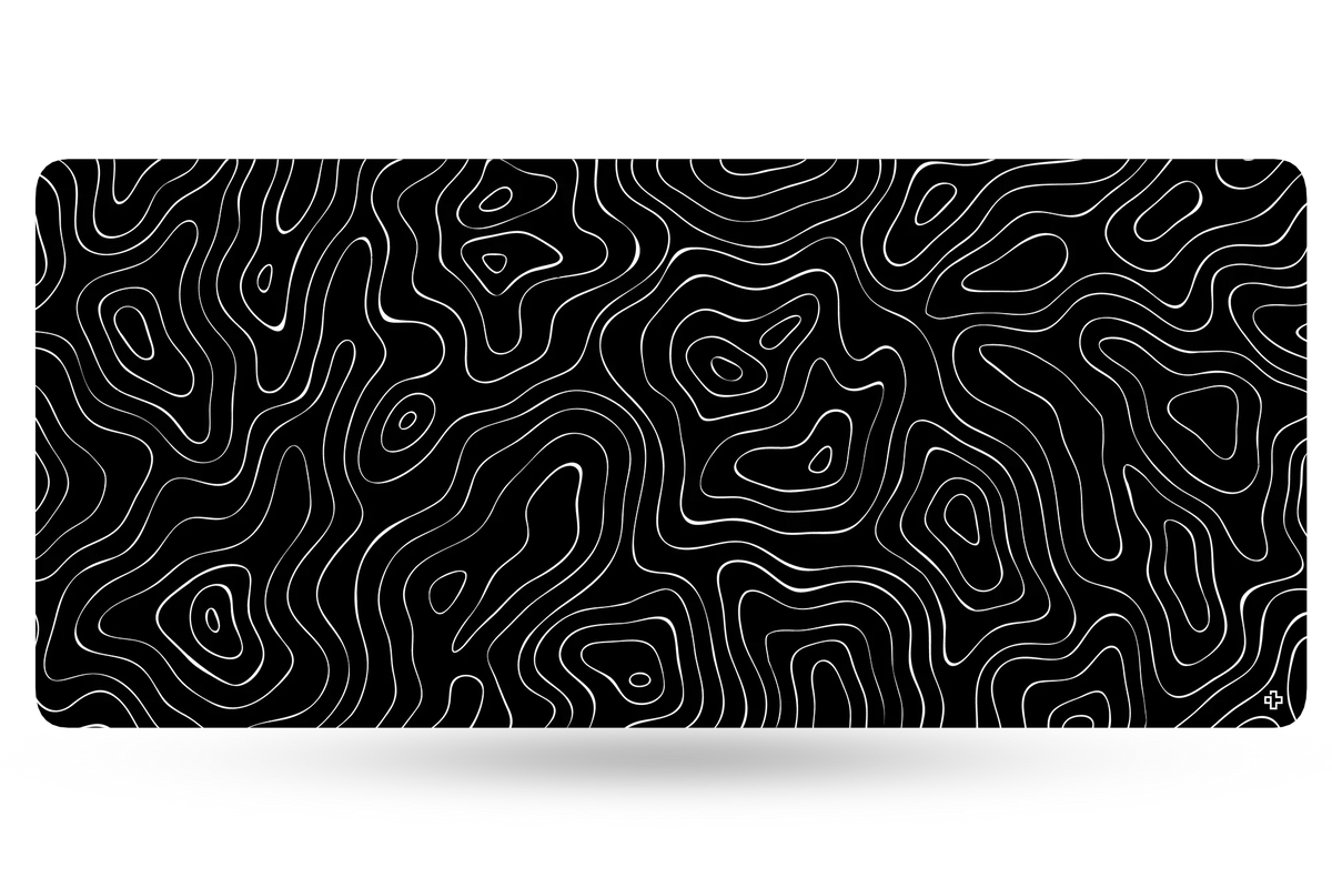 QwertyKey Topographic Black gamer asztali egérpad, vízálló, varrott szélek, 4 mm, csúszásmentes gumitalp