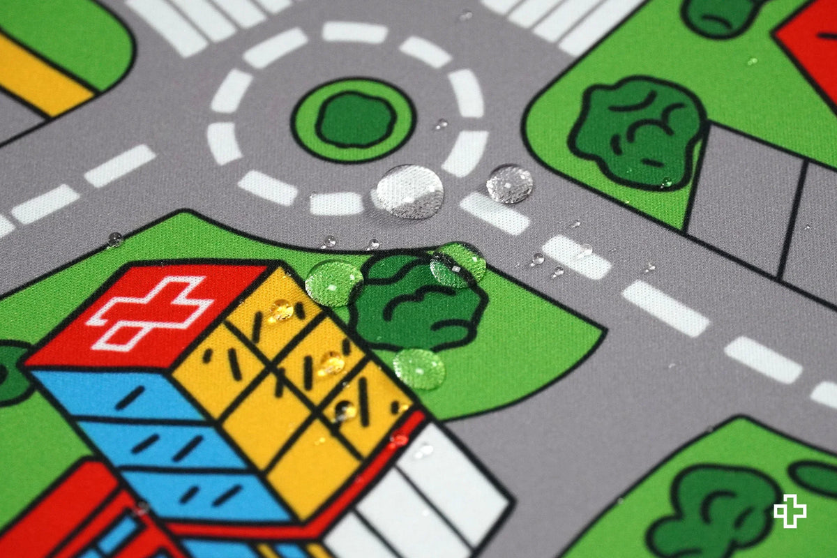 QwertyKey Nostalgia Busy Town gamer asztali egérpad, vízálló, varrott szélek, 4 mm, csúszásmentes gumitalp