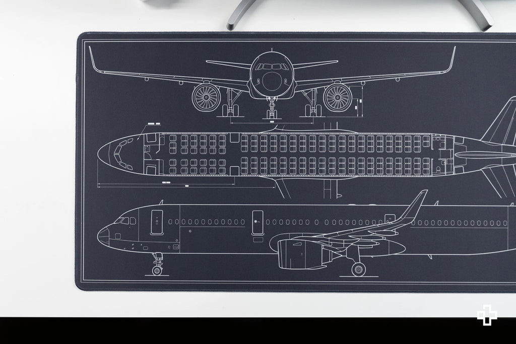 QwertyKey Plane Blueprint gamer asztali egérpad, vízálló, varrott szélek, 4 mm, csúszásmentes gumitalp