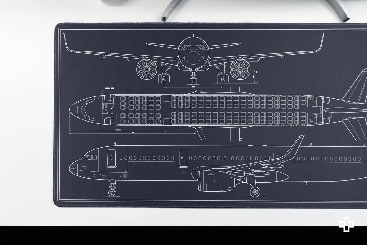 QwertyKey Plane Blueprint gamer asztali egérpad, vízálló, varrott szélek, 4 mm, csúszásmentes gumitalp