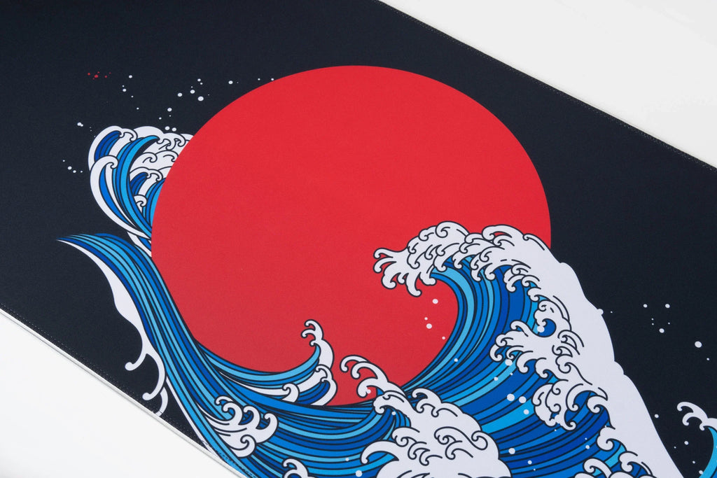 QwertyKey JapanWave RGB gamer asztali egérpad, vízálló, varrott szélek, 4 mm, csúszásmentes gumitalp