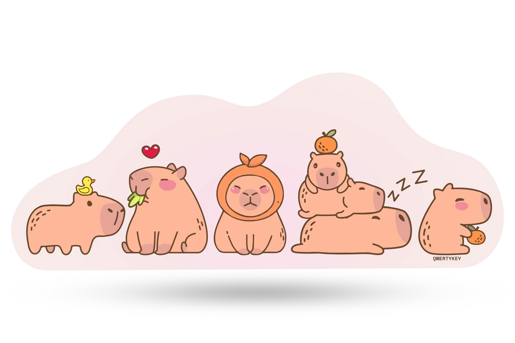 QwertyKey Capybara gamer asztali egérpad, vízálló, varrott szélek, 4 mm, csúszásmentes gumitalp