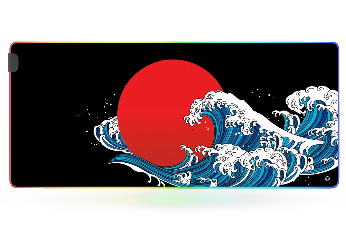 QwertyKey JapanWave RGB gamer asztali egérpad, vízálló, varrott szélek, 4 mm, csúszásmentes gumitalp