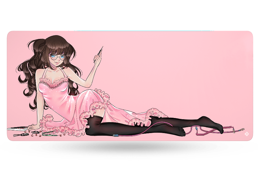 QwertyKey Anime Waifu gamer asztali egérpad, vízálló, varrott szélek, 4 mm, csúszásmentes gumitalp
