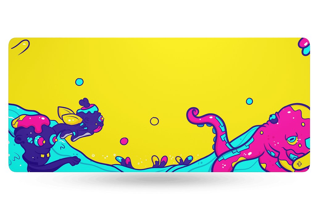 QwertyKey Octopus Yellow gamer asztali egérpad, vízálló, varrott szélek, 4 mm, csúszásmentes gumitalp