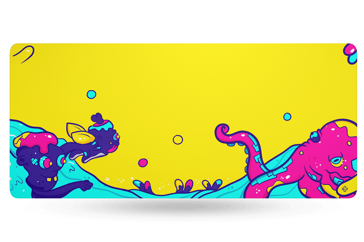 QwertyKey Octopus Yellow gamer asztali egérpad, vízálló, varrott szélek, 4 mm, csúszásmentes gumitalp
