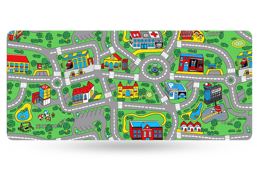 QwertyKey Nostalgia Busy Town gamer asztali egérpad, vízálló, varrott szélek, 4 mm, csúszásmentes gumitalp