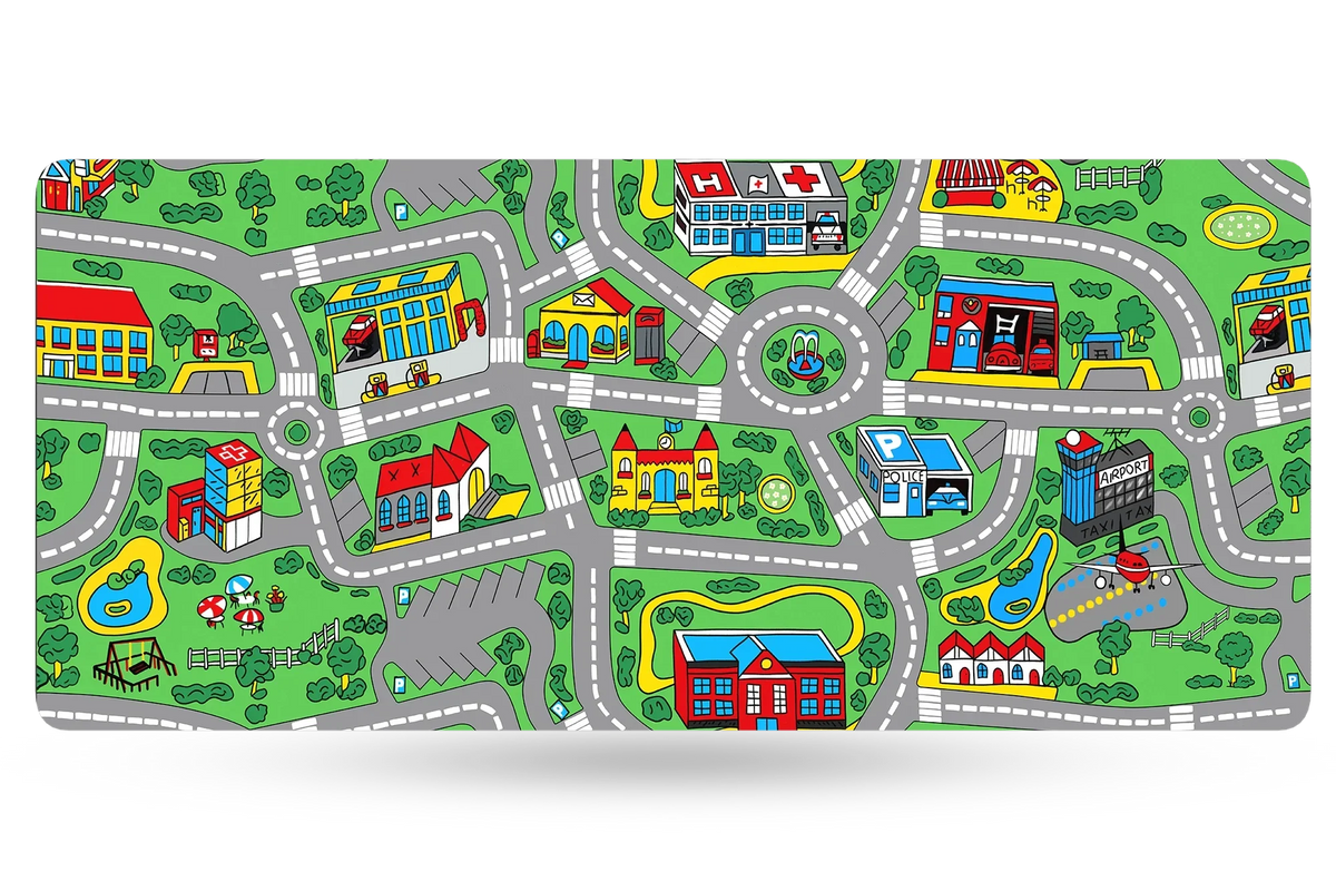 QwertyKey Nostalgia Busy Town gamer asztali egérpad, vízálló, varrott szélek, 4 mm, csúszásmentes gumitalp