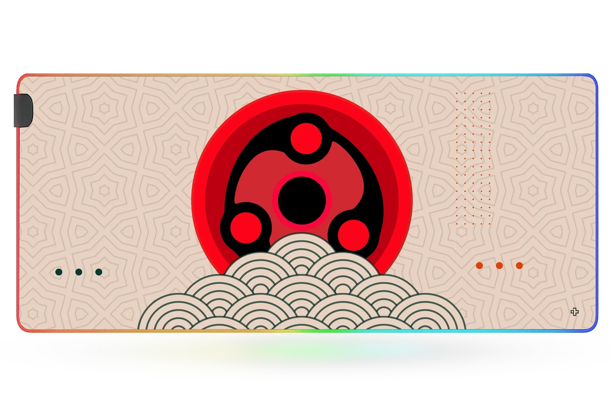 QwertyKey Sharingan Eye RGB gamer asztali egérpad, vízálló, varrott szélek, 4 mm, csúszásmentes gumitalp