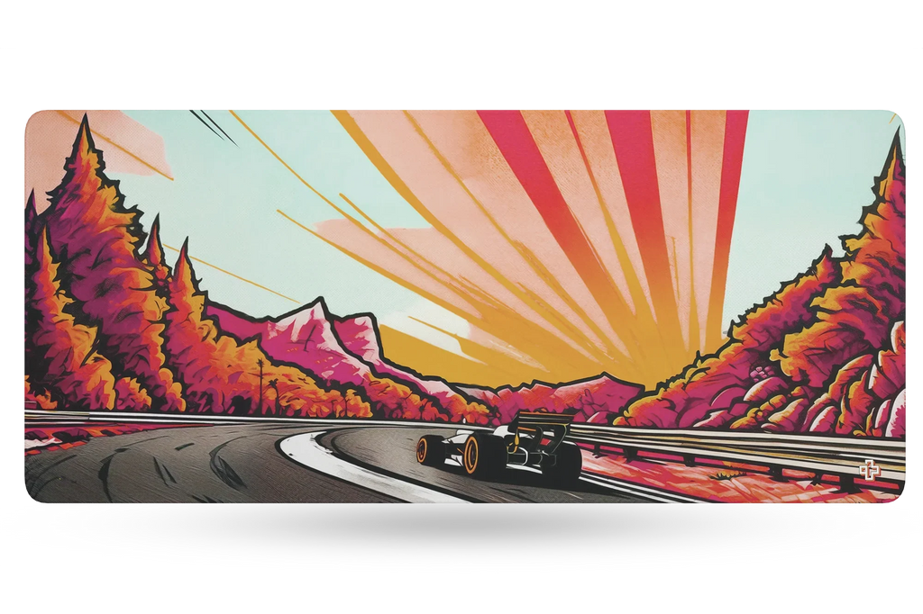QwertyKey Formula Sunset gamer asztali egérpad, vízálló, varrott szélek, 4 mm, csúszásmentes gumitalp