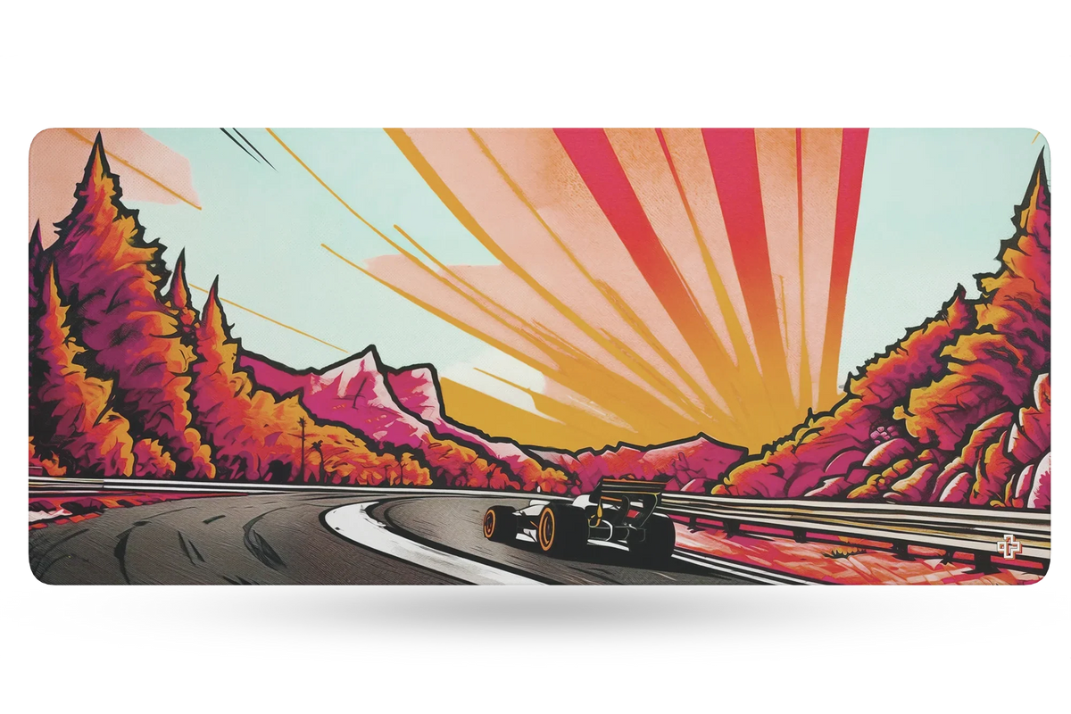 QwertyKey Formula Sunset gamer asztali egérpad, vízálló, varrott szélek, 4 mm, csúszásmentes gumitalp