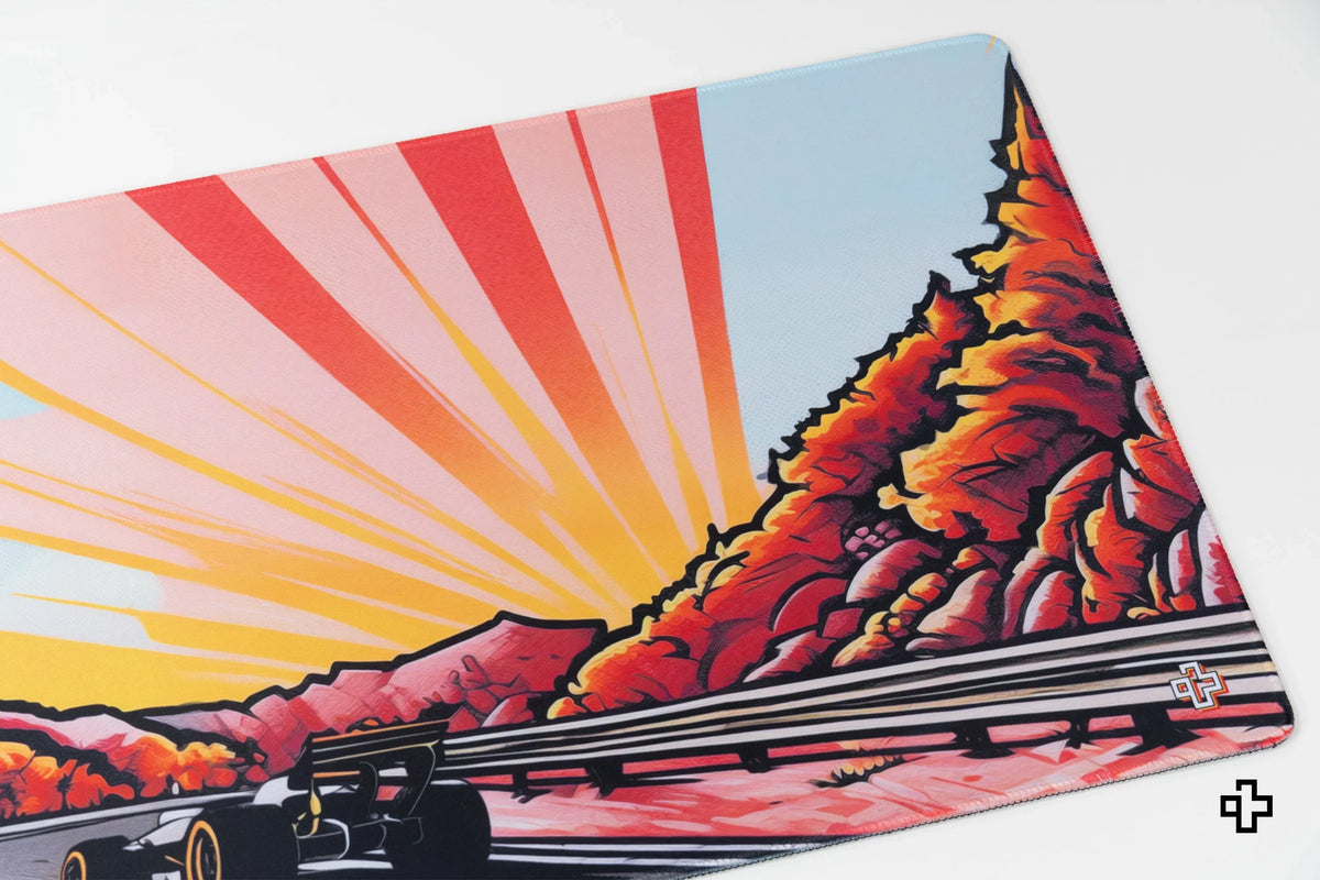 QwertyKey Formula Sunset gamer asztali egérpad, vízálló, varrott szélek, 4 mm, csúszásmentes gumitalp