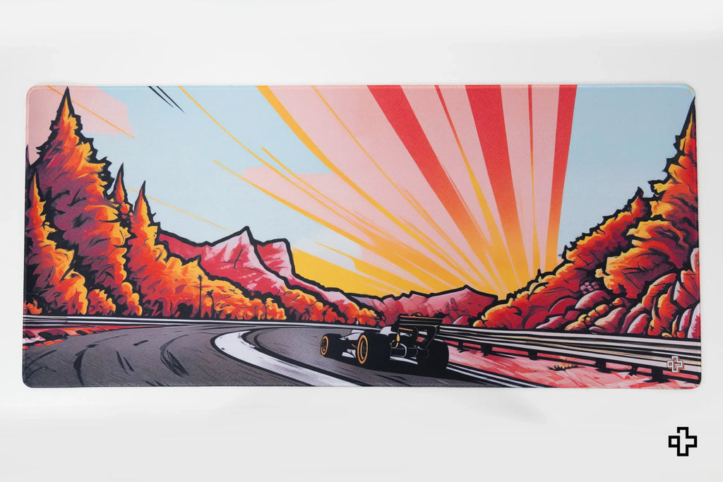 QwertyKey Formula Sunset gamer asztali egérpad, vízálló, varrott szélek, 4 mm, csúszásmentes gumitalp