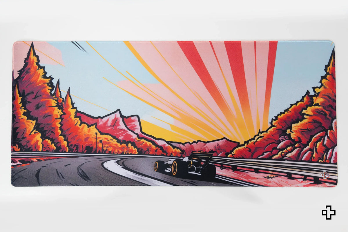 QwertyKey Formula Sunset gamer asztali egérpad, vízálló, varrott szélek, 4 mm, csúszásmentes gumitalp