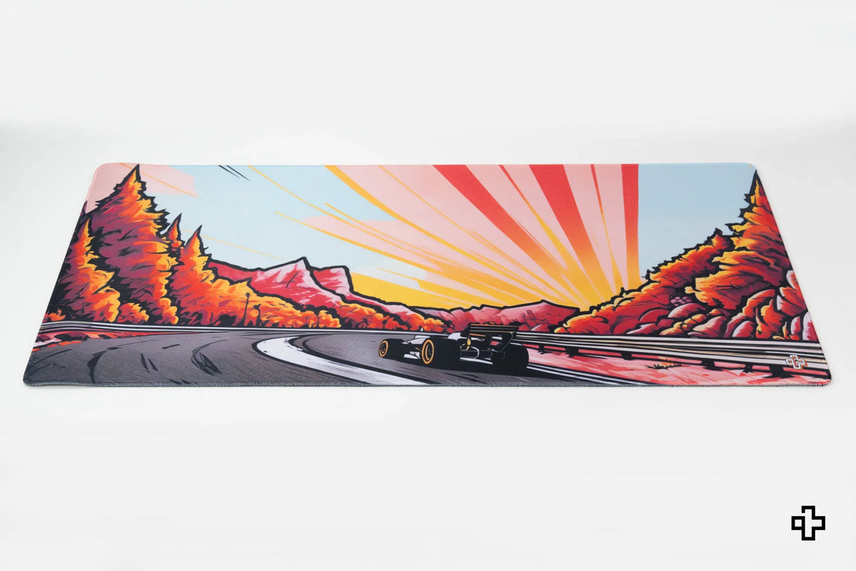QwertyKey Formula Sunset gamer asztali egérpad, vízálló, varrott szélek, 4 mm, csúszásmentes gumitalp