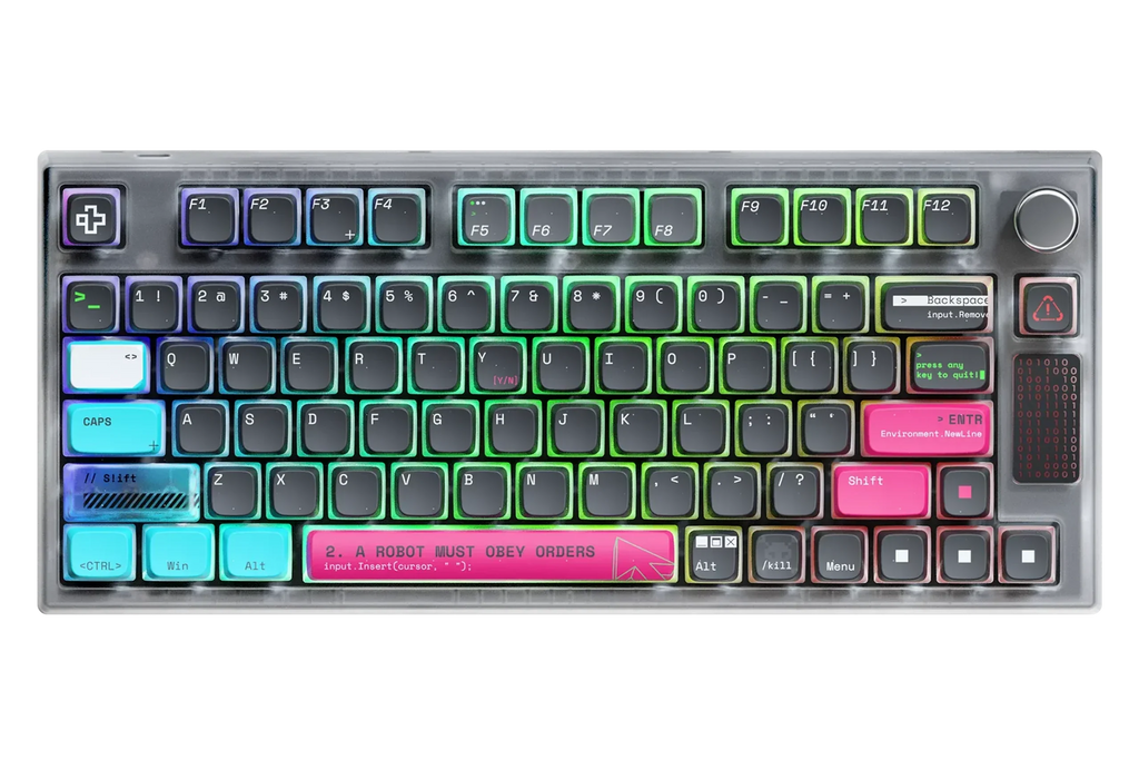 QwertyKey75 Terminal – vezeték nélküli mechanikus gamer billentyűzet, hot-swap, Full RGB, QMK/VIA, gasket mount