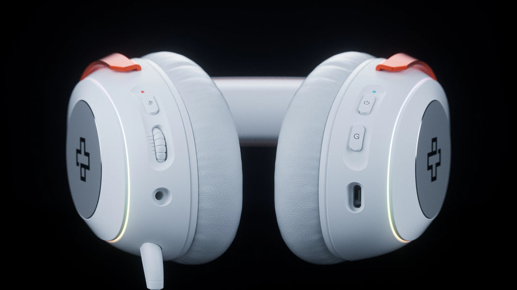 QwertyKey Pulse White vezeték nélküli gamer headset, háromféle csatlakozás, RGB, szoftver, mikrofon AI zajszűréssel