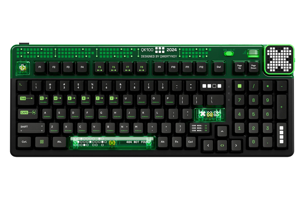 QwertyKey100 Matrix – vezeték nélküli mechanikus gamer billentyűzet pixelkijelzővel, hot-swap, Full RGB, gasket mount