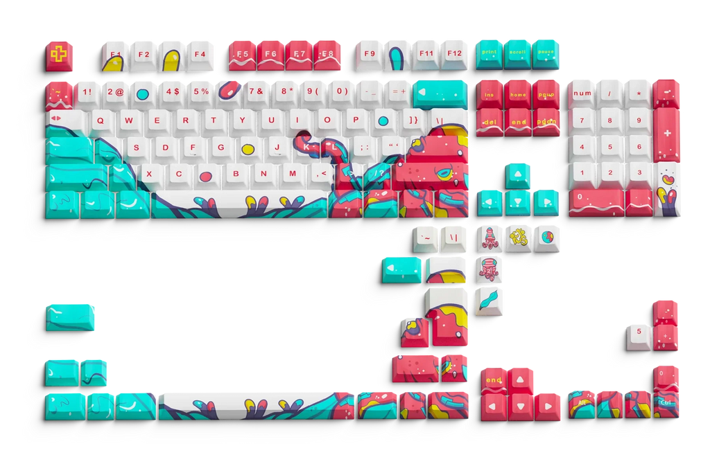 QwertyKey Octopus White OEM profilú PBT keycap szett