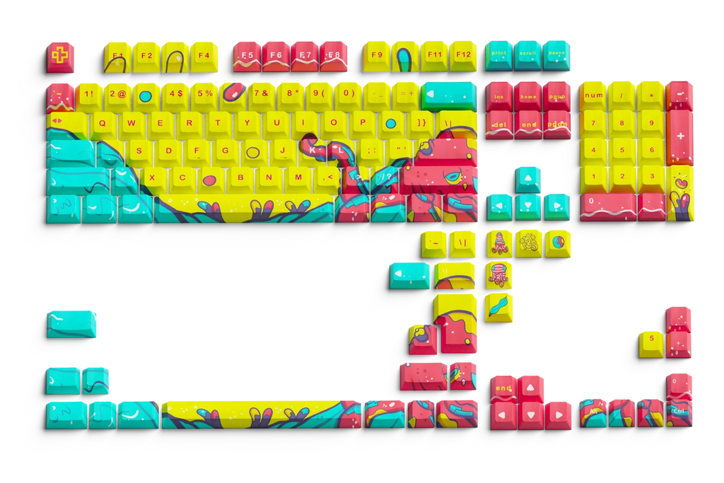 QwertyKey Octopus Yellow OEM profilú PBT keycap szett