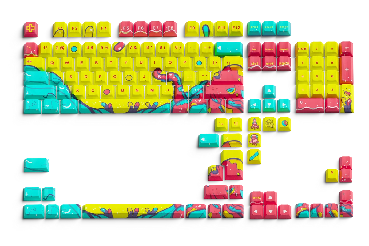 QwertyKey Octopus Yellow OEM profilú PBT keycap szett