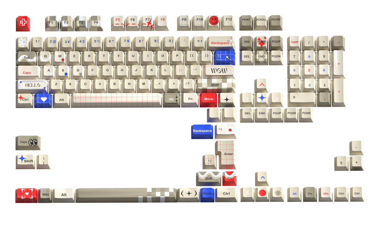 QwertyKey Retro dye-sub keycap szett, Cherry profil